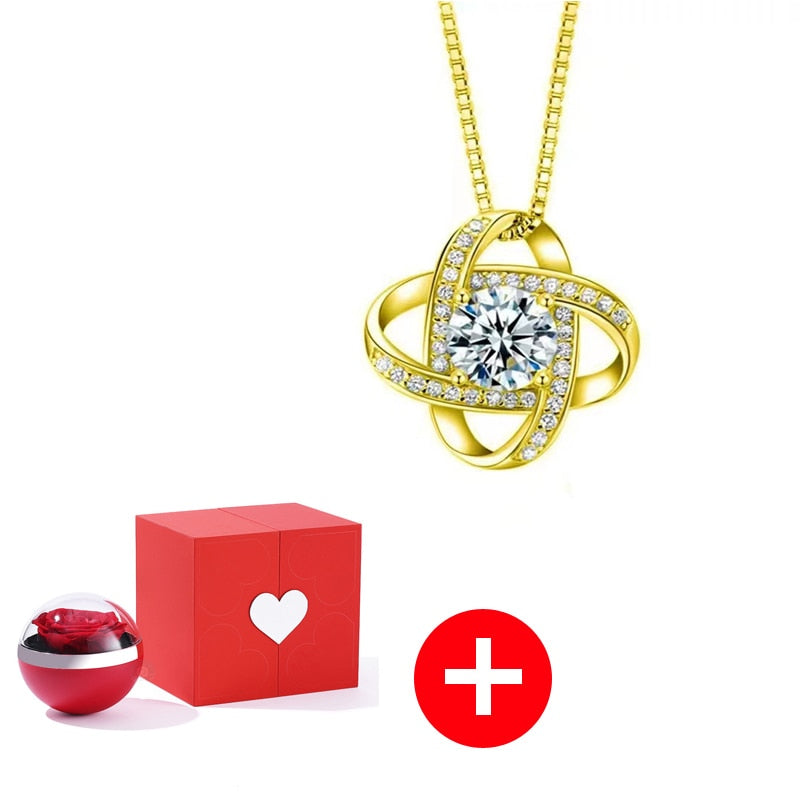 I Love You in 100 Languages Necklaces - With Long Lasting Preserved Rose - To My Love