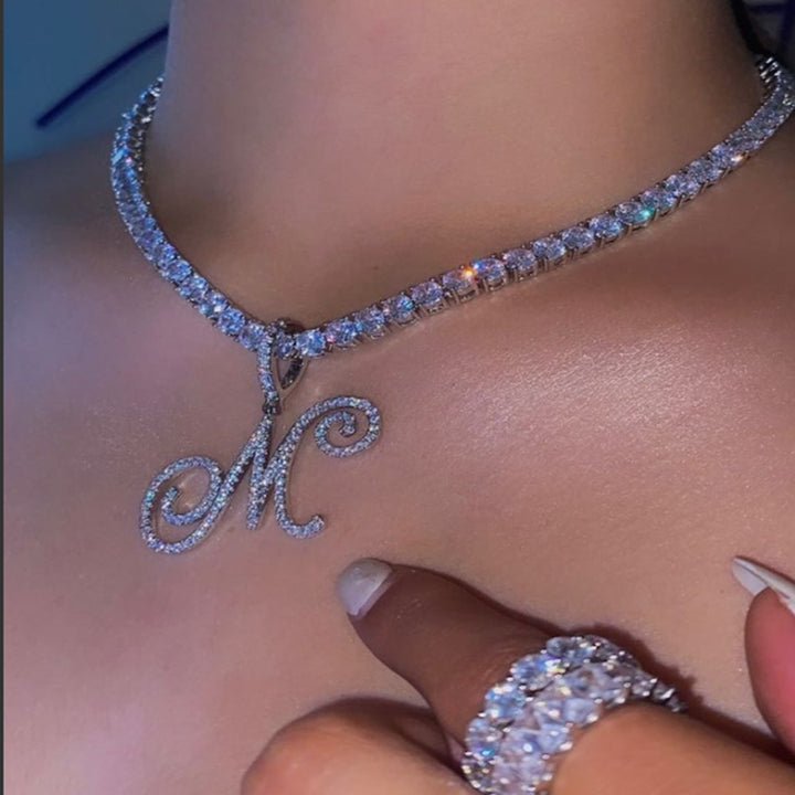 Initial Tennis Pendant Silver