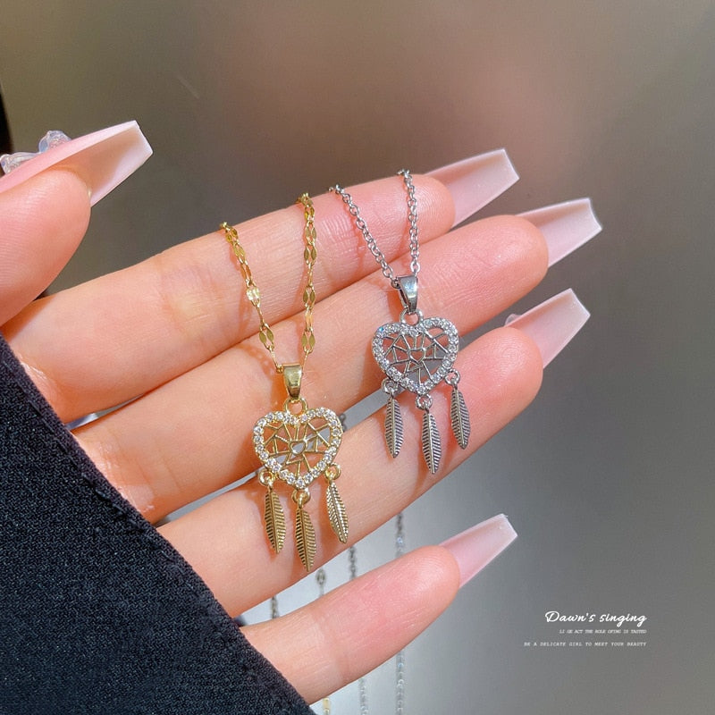 Dreamcatcher Crystal Charm Pendant Necklace