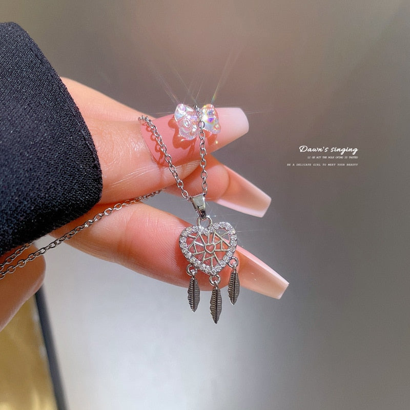 Dreamcatcher Crystal Charm Pendant Necklace