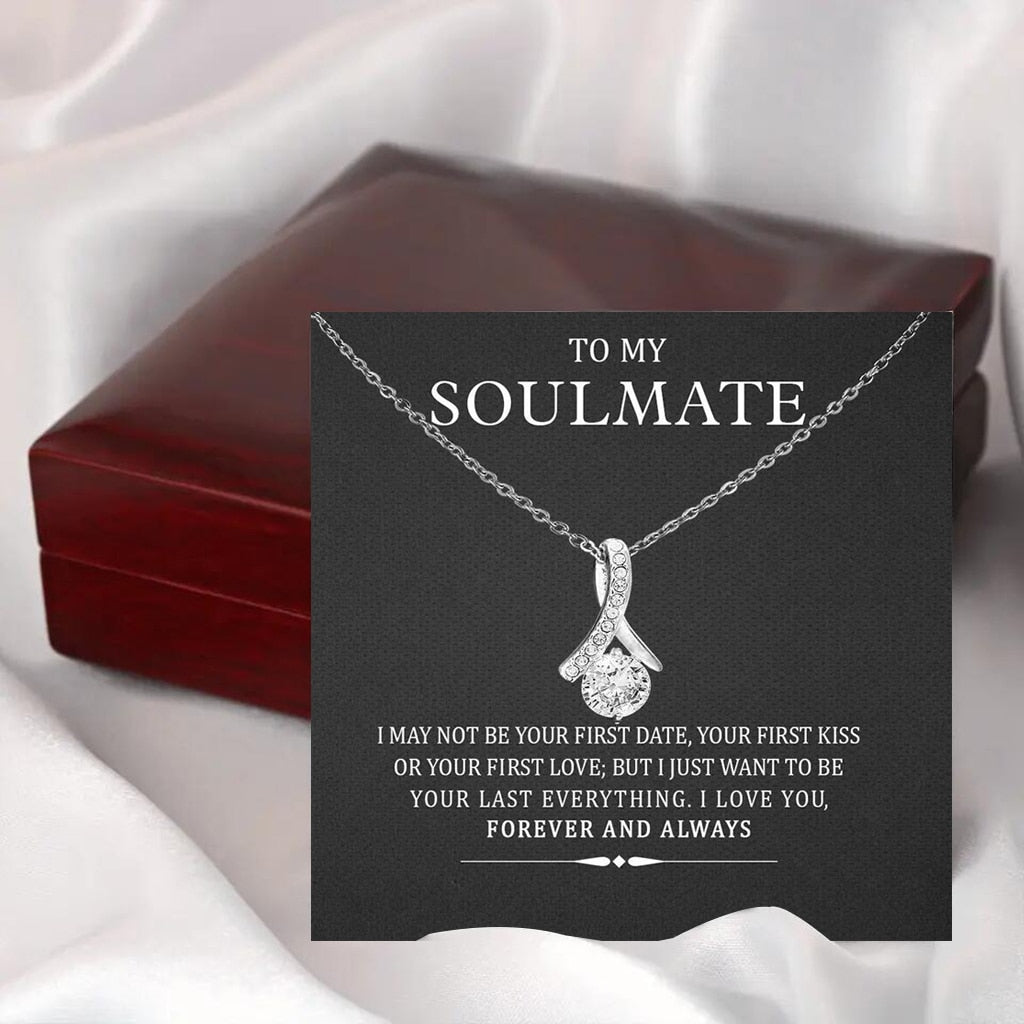 To My Soulmate, I Love You Forever & Always 14k Solid White Gold Necklace